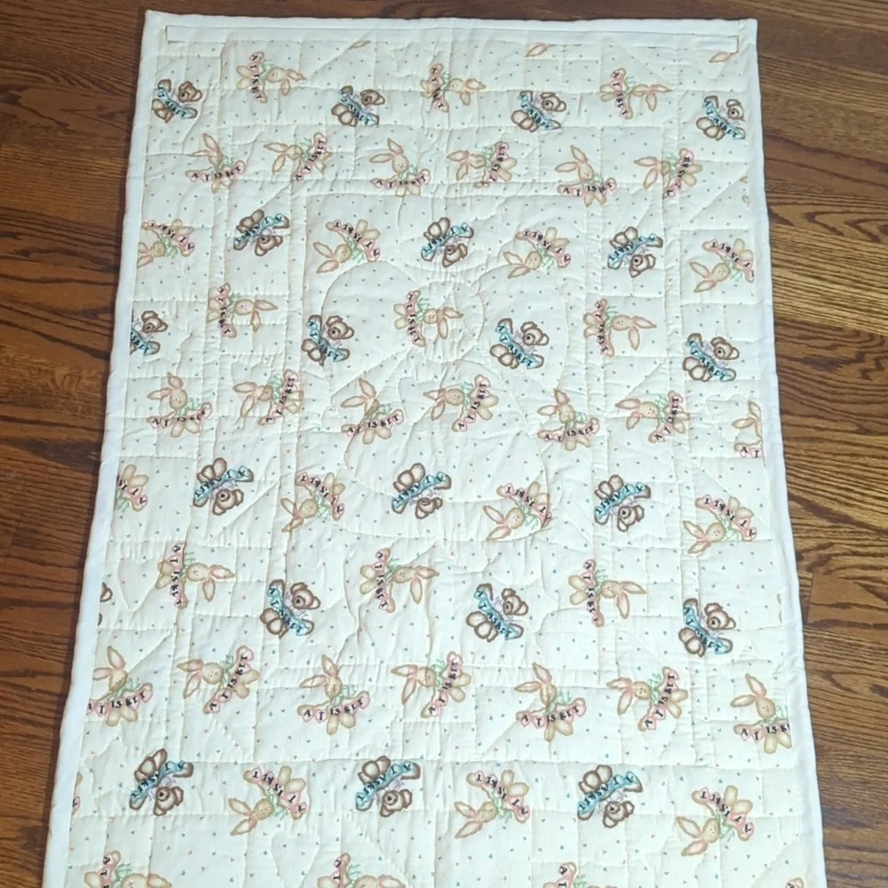 Country Nursery Sweet puffy Patchwork Angel/Hearts/Stars Crib Quilt  Multicolor